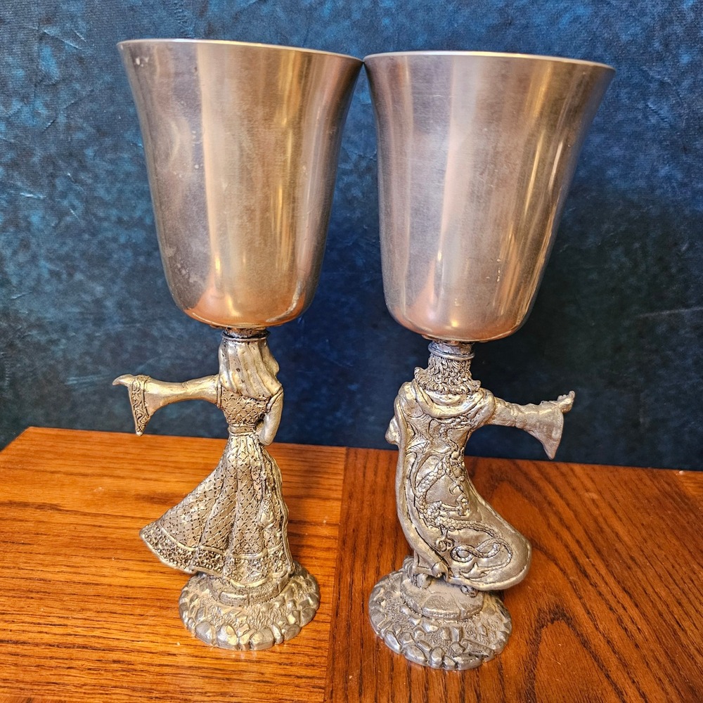 Fellowship Foundry Pewter King Arthur Queen Guinevere Goblets Medieval Fantasy - Picture 8 of 11